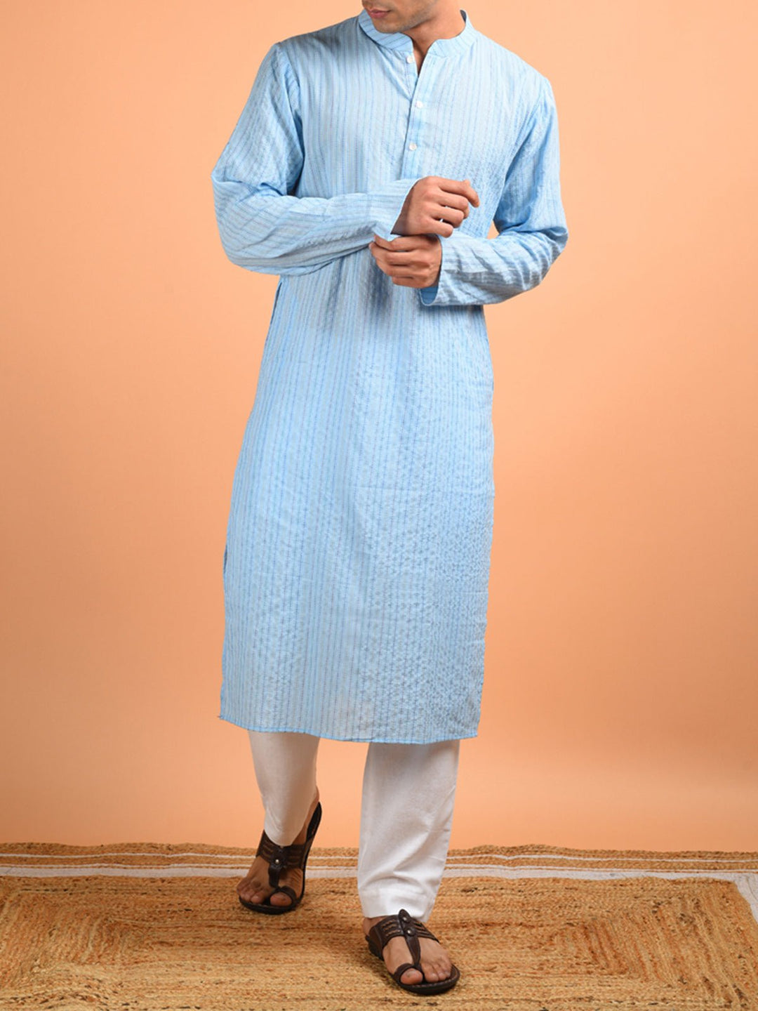 Shirts & T - shirtsBadal Kantha Weaved Men's Kurta Sky BlueKalp