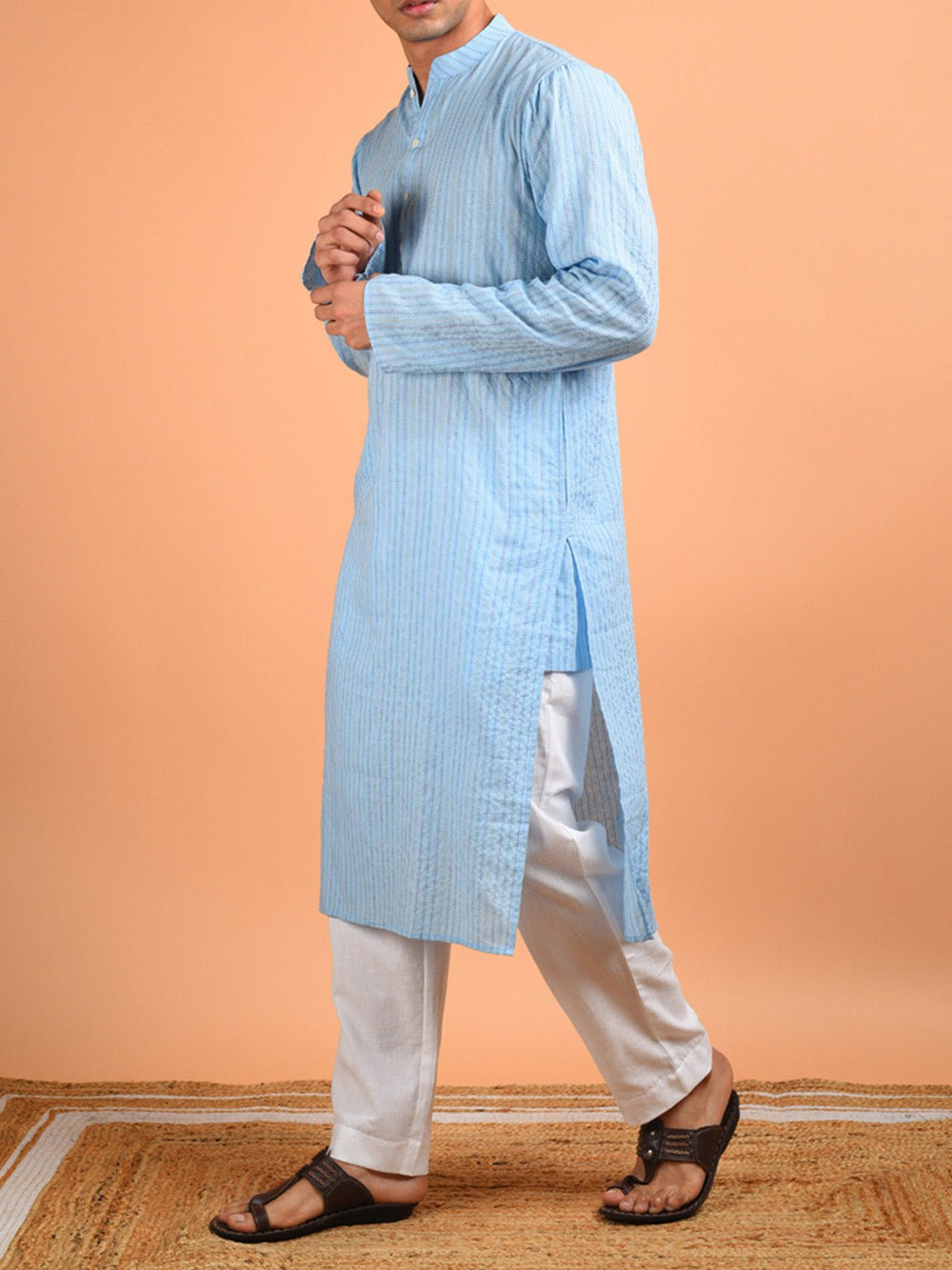 Shirts & T - shirtsBadal Kantha Weaved Men's Kurta Sky BlueKalp