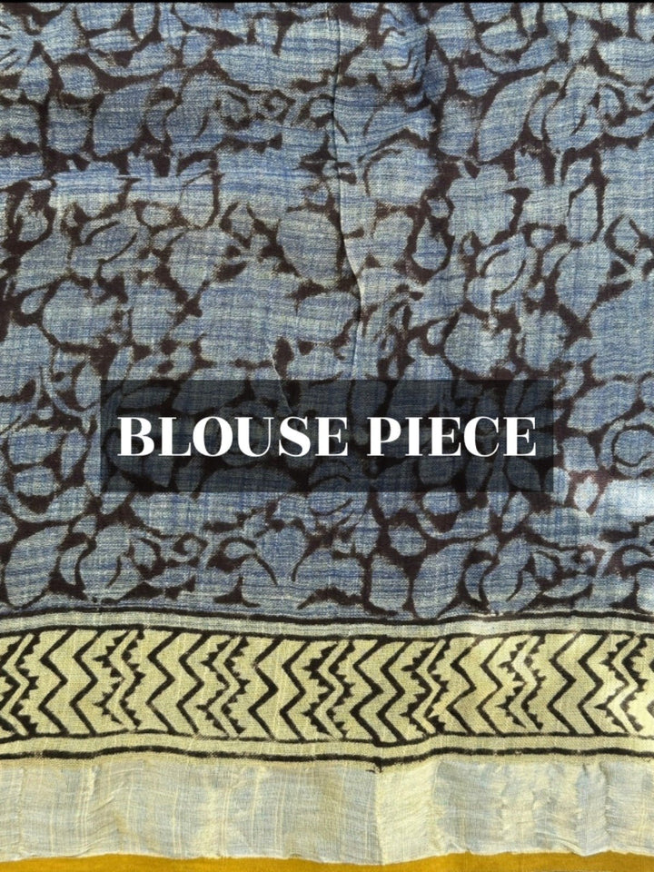 SareesBagru Bazaar Blue Linen SareePolki by Bhagwati SareesFlourish Planet