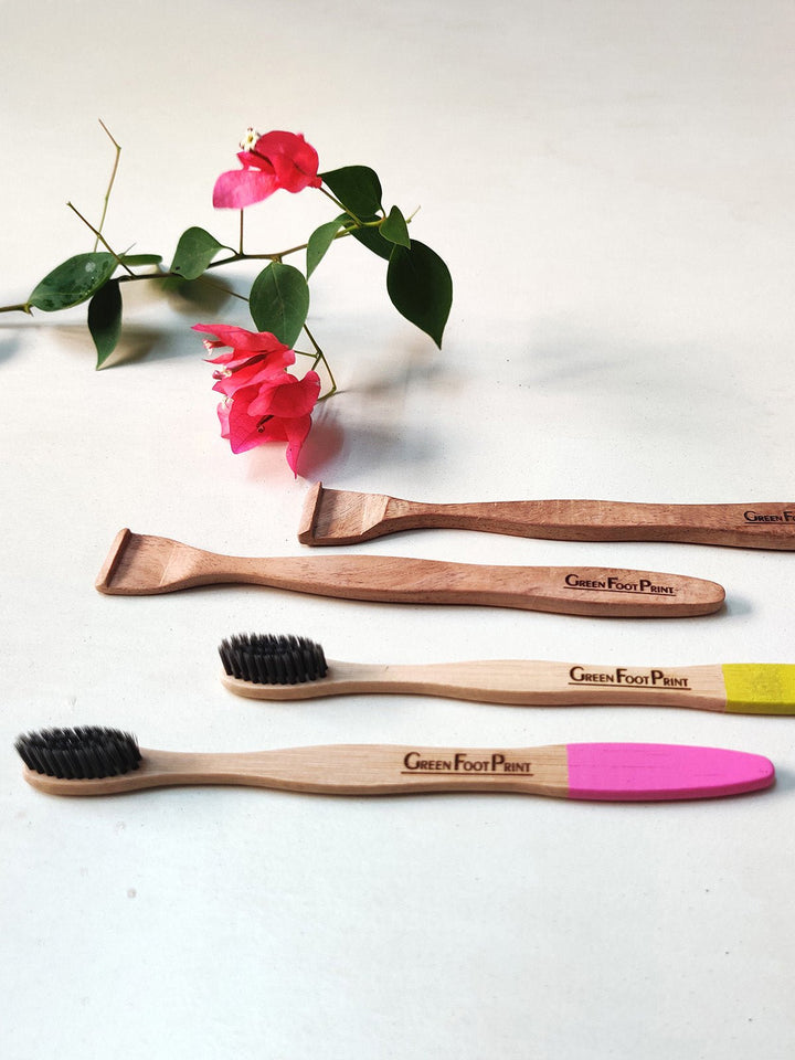 Personal CareBamboo Toothbrush & Neem Wood Tongue Cleaner-Pack Of 4GreenFootPrint