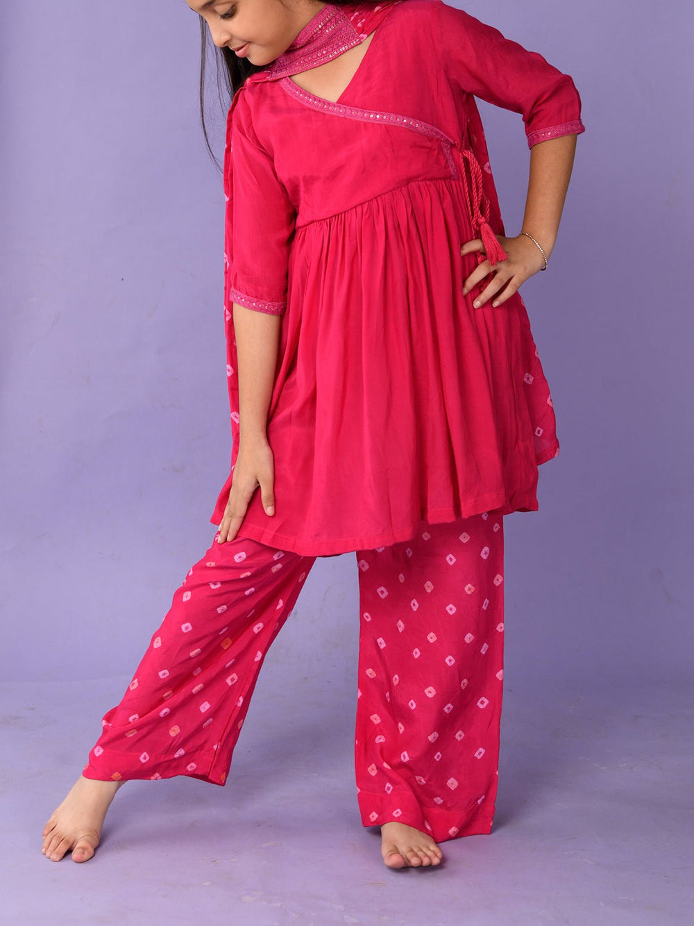 Suits & SetsBandhini Angrakha Set Hot PinkKalp