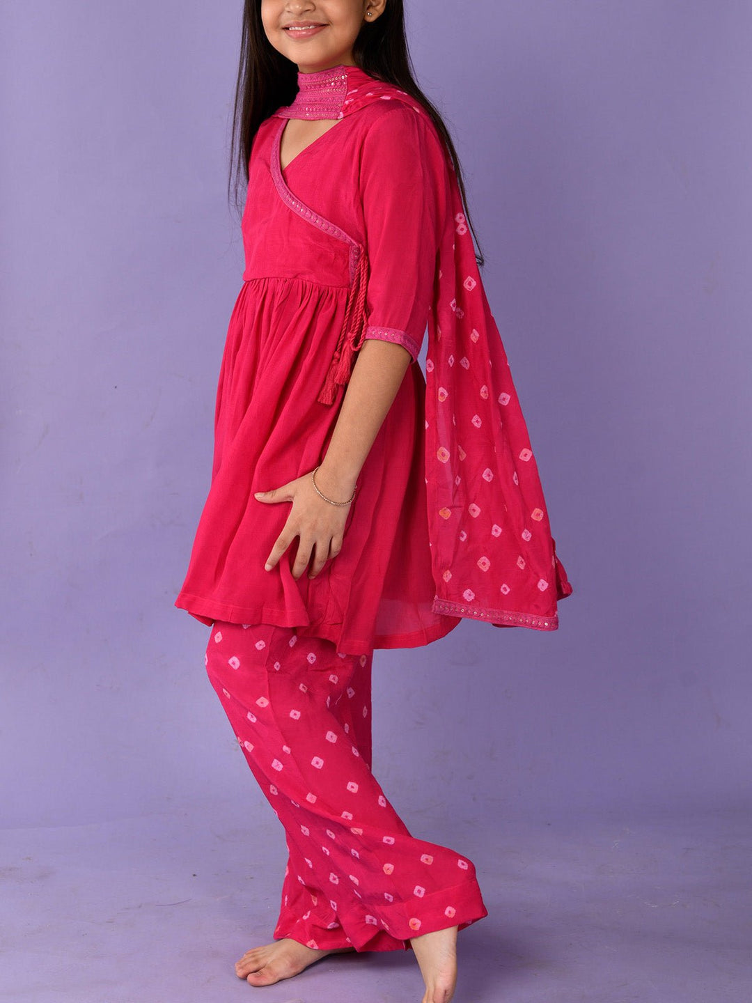 Suits & SetsBandhini Angrakha Set Hot PinkKalp