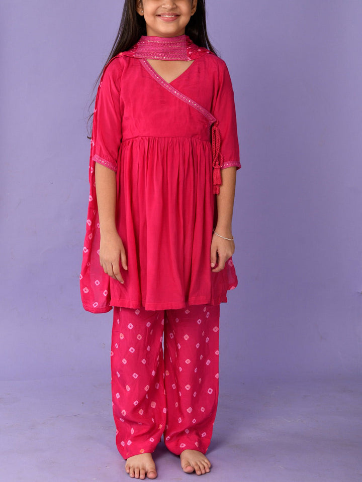 Suits & SetsBandhini Angrakha Set Hot PinkKalp