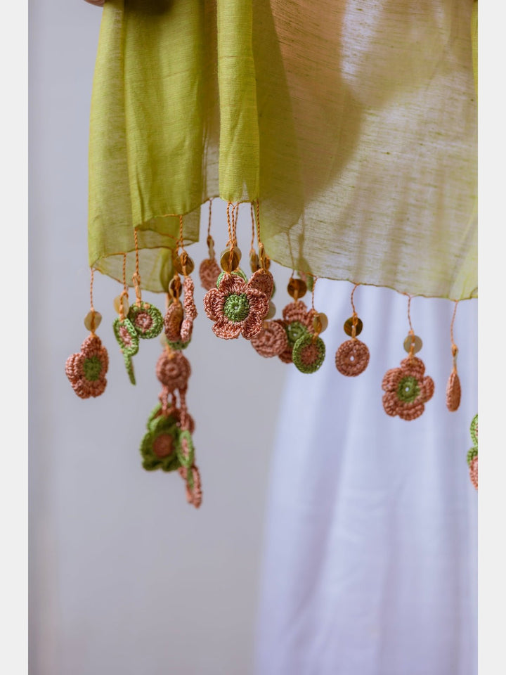 Scarves and WrapsBeige & Green Flower Tassel StoleSamoolam