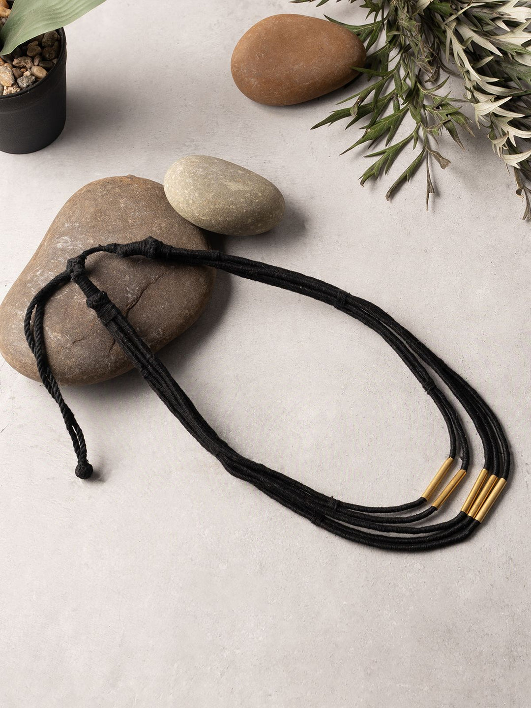 NecklaceBlack Multistrand Patwa Thread Necklace with Metal Tube AccentsKaladoraFlourish Planet