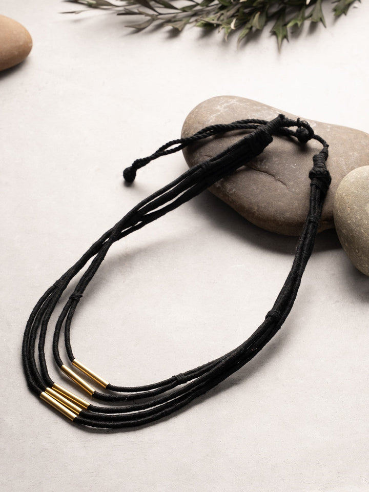 NecklaceBlack Multistrand Patwa Thread Necklace with Metal Tube AccentsKaladoraFlourish Planet