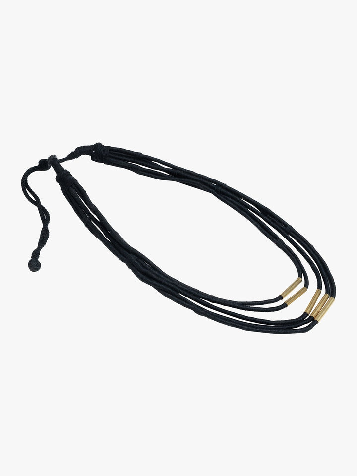 NecklaceBlack Multistrand Patwa Thread Necklace with Metal Tube AccentsKaladoraFlourish Planet
