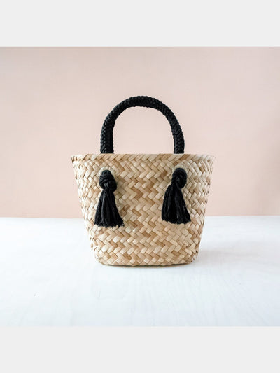 BagsBlack Small Modern Straw Tote with Cord Handles - Classic Tote Bags | LIKHÂLIKHÂ