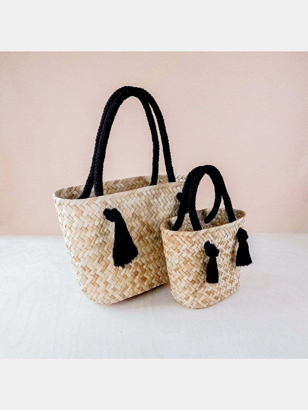 BagsBlack Small Modern Straw Tote with Cord Handles - Classic Tote Bags | LIKHÂLIKHÂ