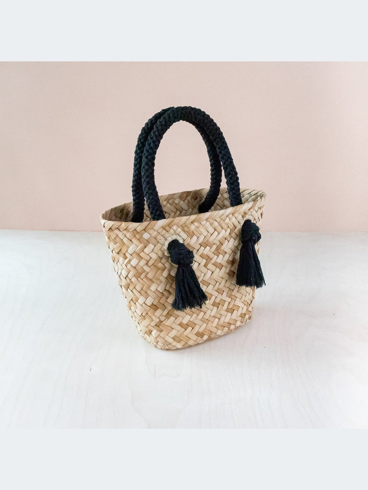 BagsBlack Small Modern Straw Tote with Cord Handles - Classic Tote Bags | LIKHÂLIKHÂ