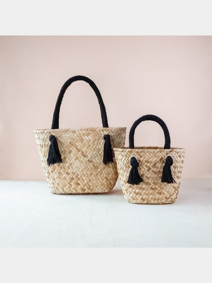 BagsBlack Small Modern Straw Tote with Cord Handles - Classic Tote Bags | LIKHÂLIKHÂ