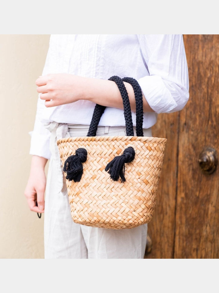 BagsBlack Small Modern Straw Tote with Cord Handles - Classic Tote Bags | LIKHÂLIKHÂ