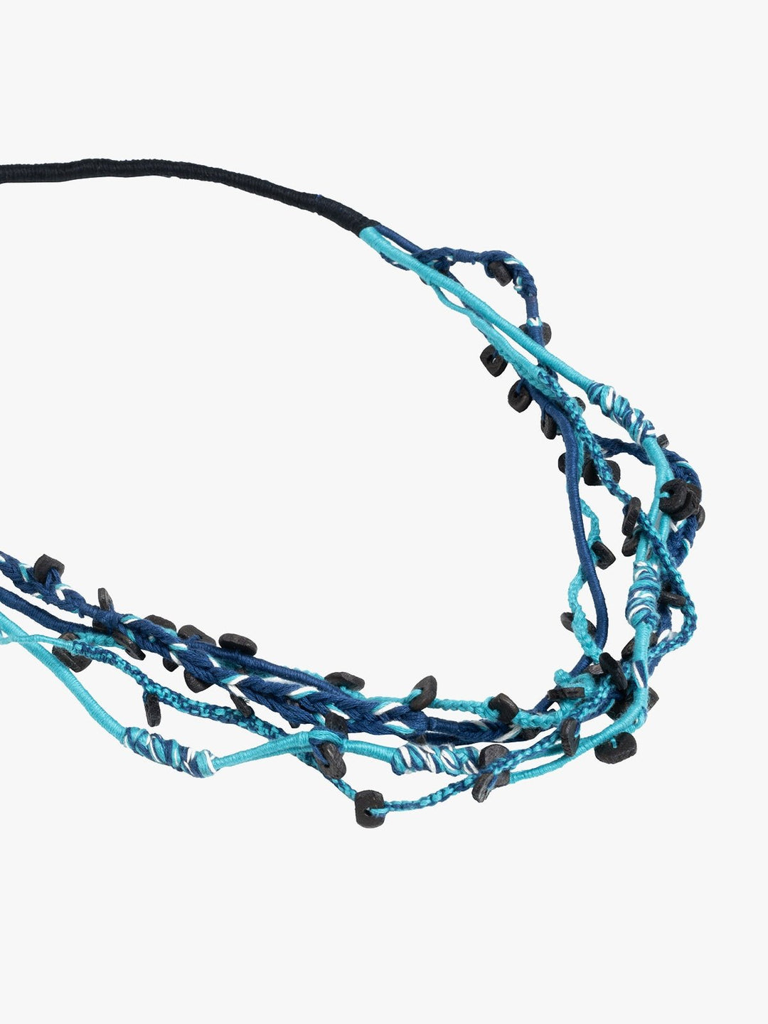 NecklaceBlue & Black Patwa Thread Necklace with Natural Wood AccentsKaladoraFlourish Planet