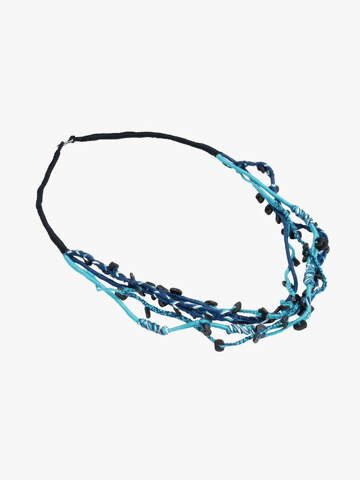 NecklaceBlue & Black Patwa Thread Necklace with Natural Wood AccentsKaladoraFlourish Planet
