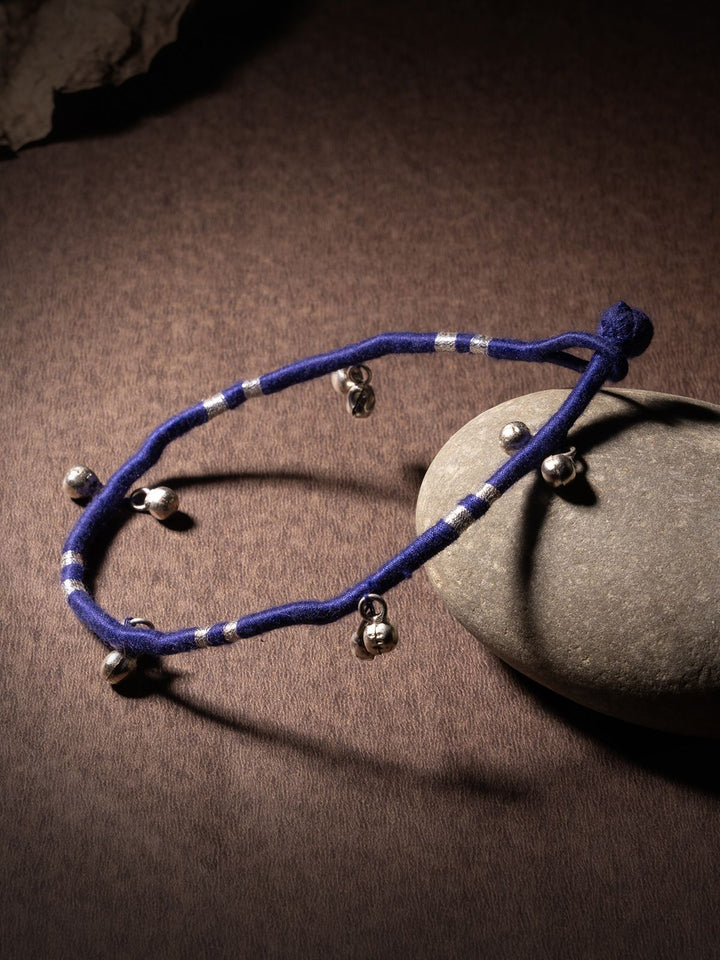 AnkletBlue Patwa Thread Anklet with Metallic Ghungroo BeadsKaladoraFlourish Planet