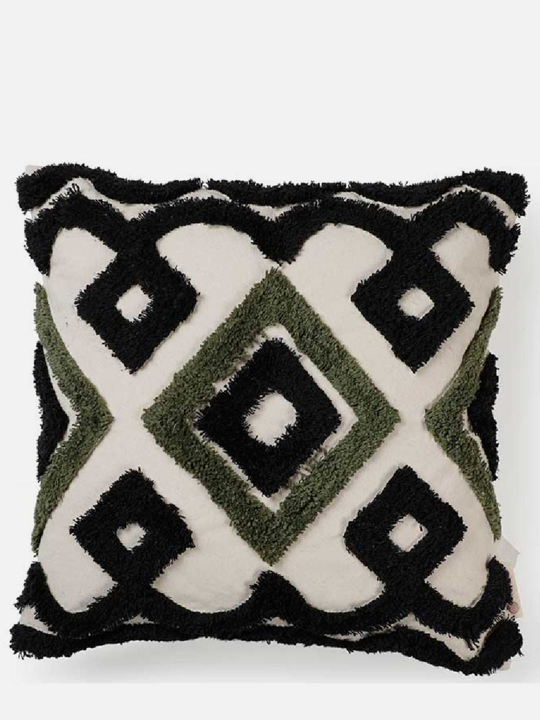 Bed and LivingBohemian Geo Shag Cushion Cover Black And OliveThe Greige Warp