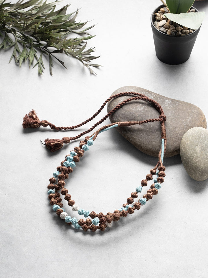 NecklaceBrown & Aqua Patwa Thread Bead Necklace with Tassel ClosureKaladoraFlourish Planet