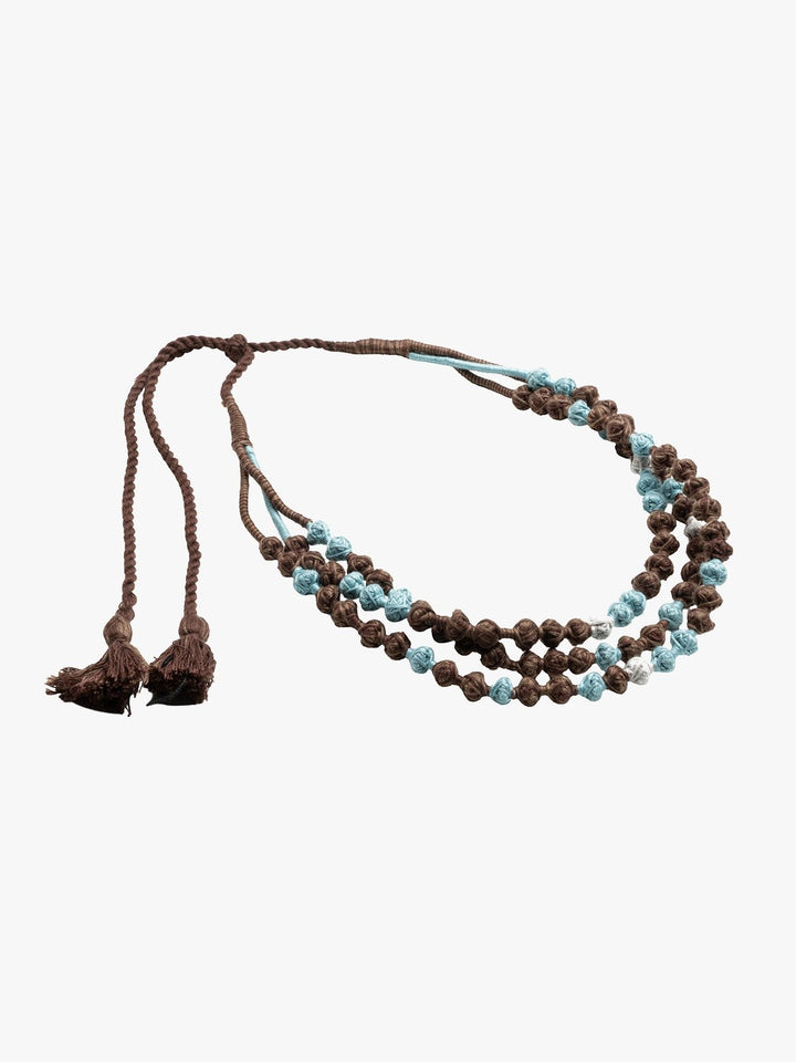 NecklaceBrown & Aqua Patwa Thread Bead Necklace with Tassel ClosureKaladoraFlourish Planet