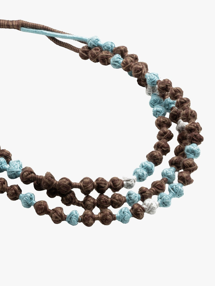 NecklaceBrown & Aqua Patwa Thread Bead Necklace with Tassel ClosureKaladoraFlourish Planet