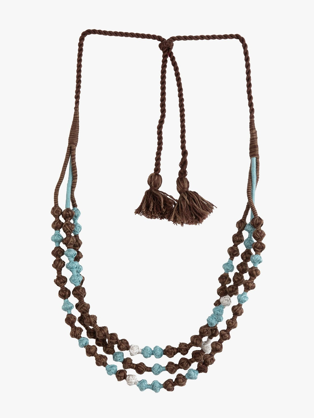NecklaceBrown & Aqua Patwa Thread Bead Necklace with Tassel ClosureKaladoraFlourish Planet