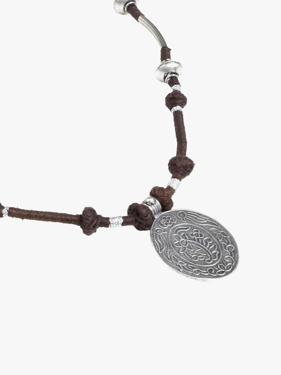 NecklaceBrown Patwa Thread Necklace with Silver - Tone Coin PendantKaladoraFlourish Planet