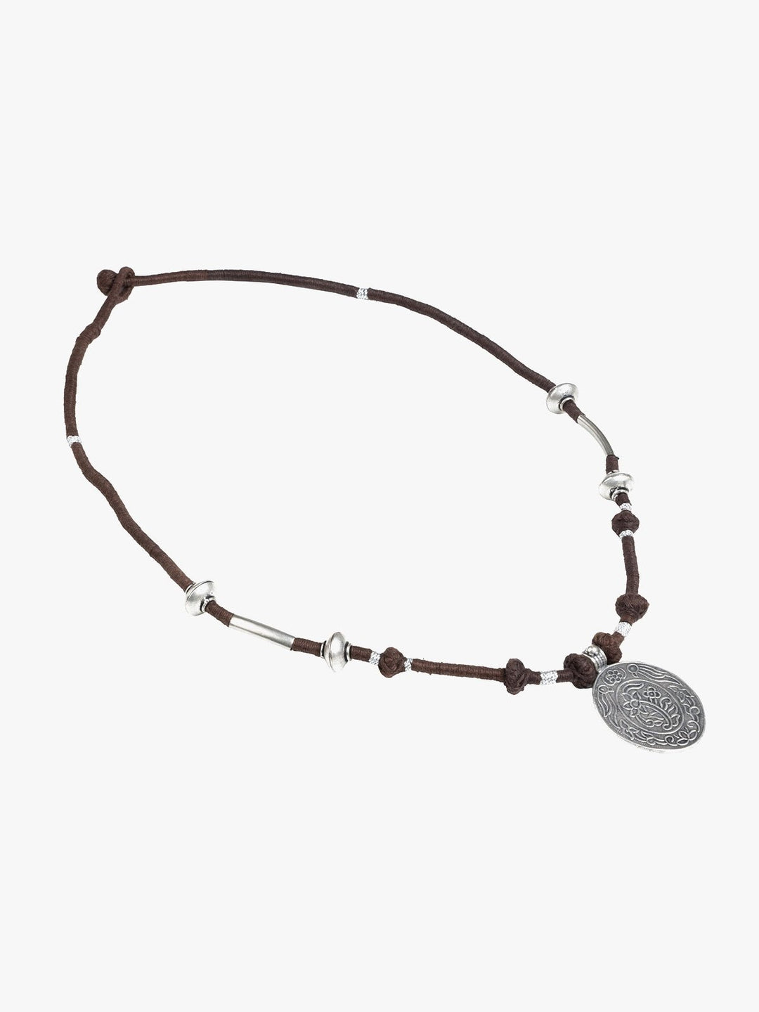 NecklaceBrown Patwa Thread Necklace with Silver - Tone Coin PendantKaladoraFlourish Planet