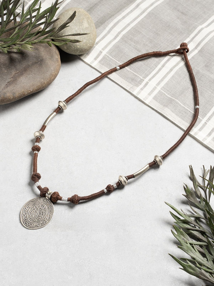 NecklaceBrown Patwa Thread Necklace with Silver - Tone Coin PendantKaladoraFlourish Planet
