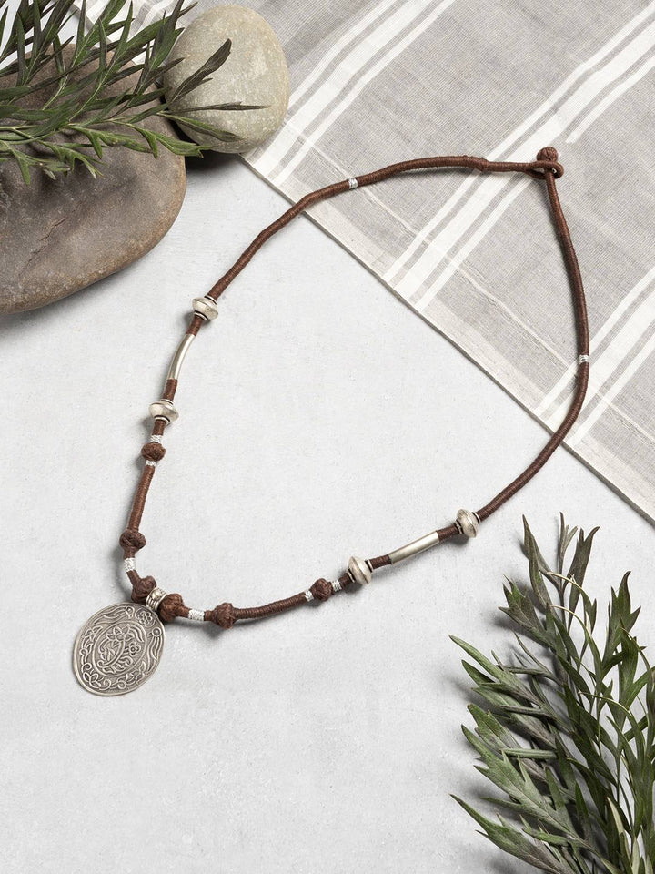 NecklaceBrown Patwa Thread Necklace with Silver - Tone Coin PendantKaladoraFlourish Planet