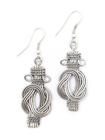Buddha Knot Wired Drop Earrings - Silver