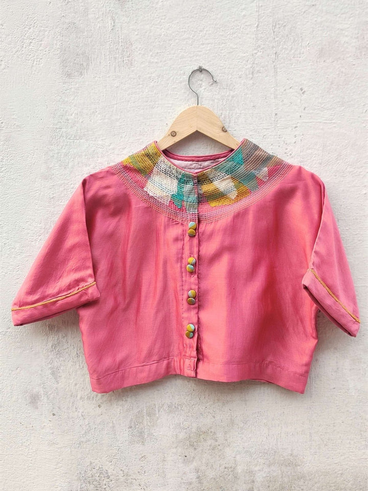 BlousesChanderi Baby Pink Crop TopBihartFlourish Planet