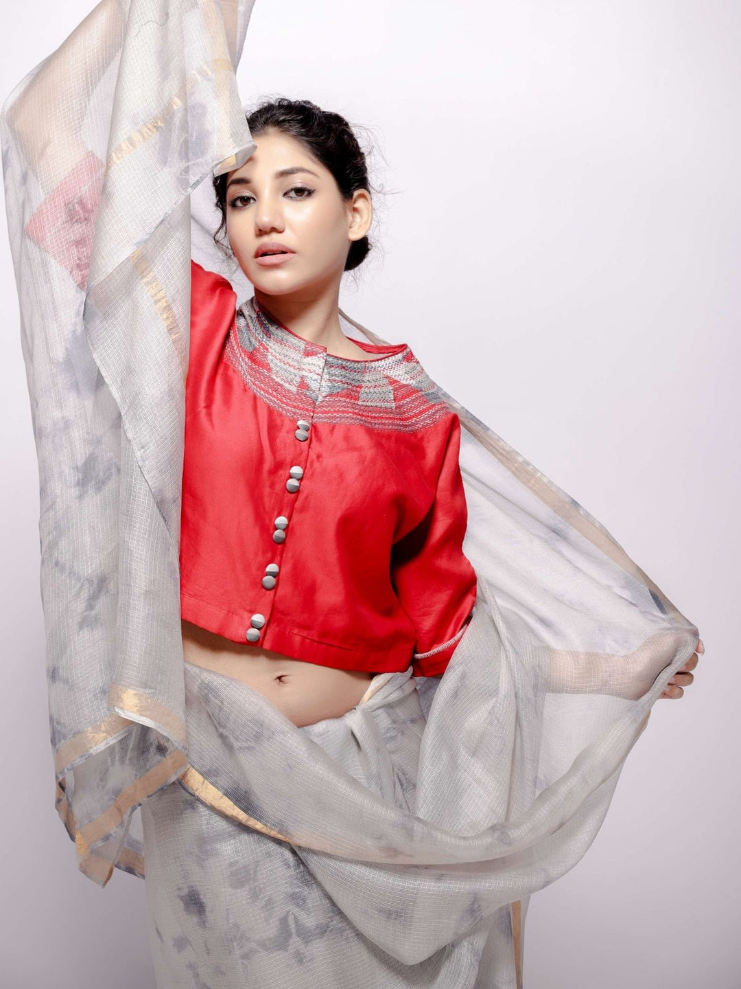 BlousesChanderi Cherry Red Crop TopBihartFlourish Planet