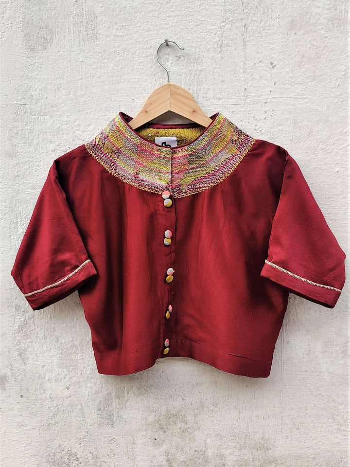 BlousesChanderi Maroon Crop TopBihartFlourish Planet