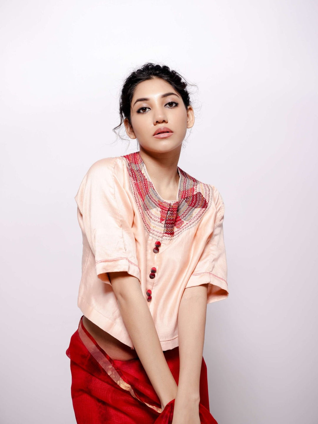 BlousesChanderi Peach Crop TopBihartFlourish Planet