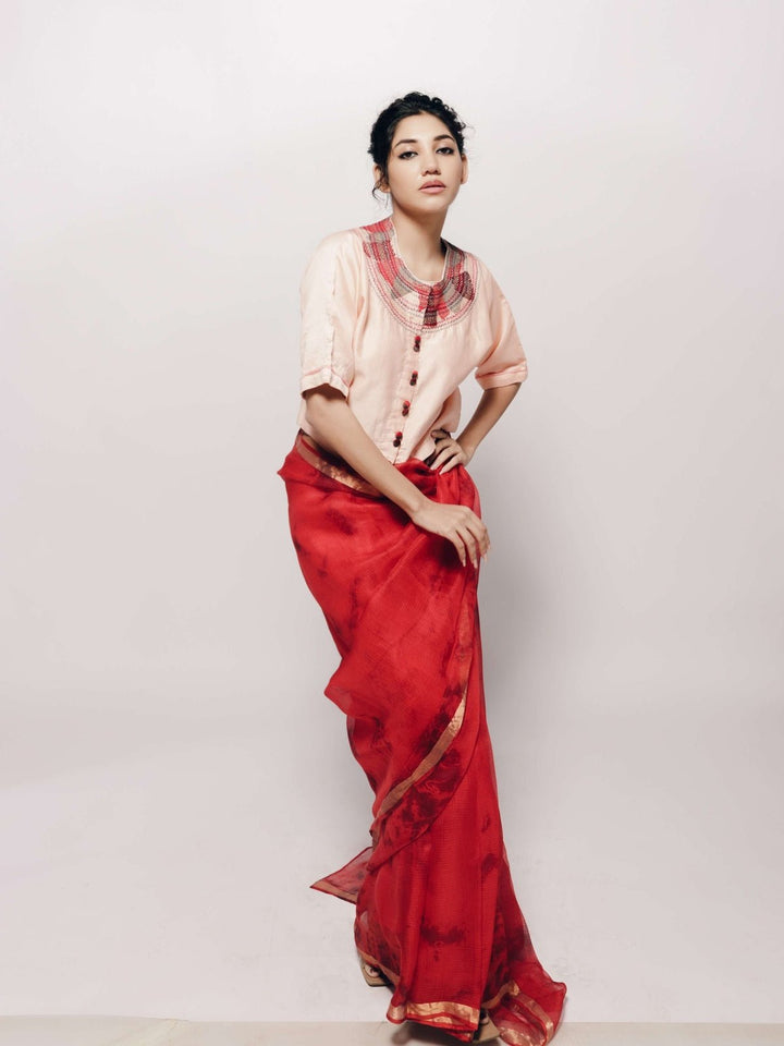 BlousesChanderi Peach Crop TopBihartFlourish Planet