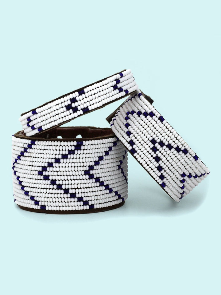 JewelryChevron Dark Blue Beaded Leather CuffSwahili Coast