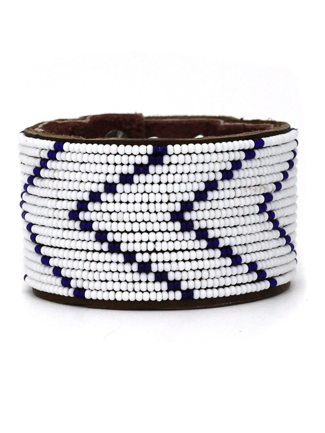 JewelryChevron Dark Blue Beaded Leather CuffSwahili Coast