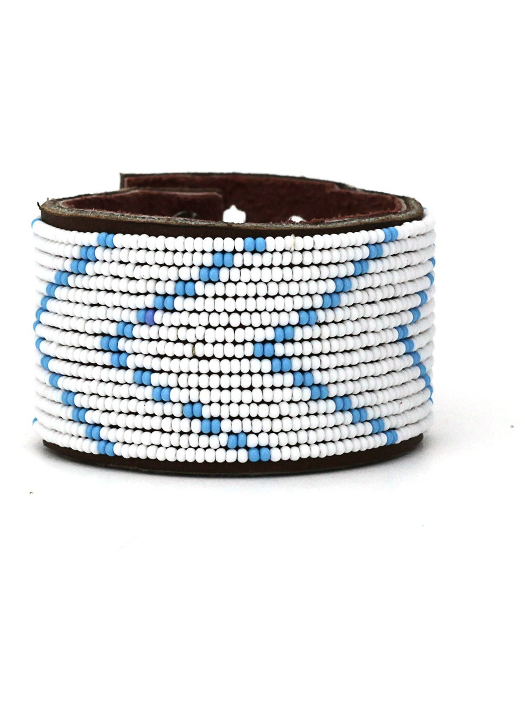 JewelryChevron Light Blue Beaded Leather CuffSwahili Coast