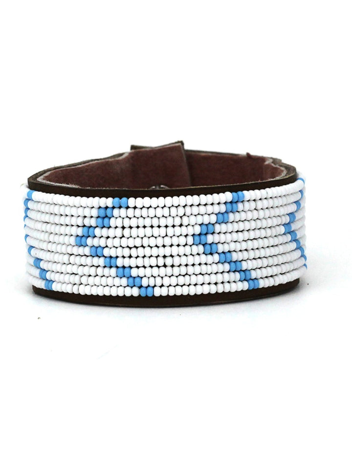 JewelryChevron Light Blue Beaded Leather CuffSwahili Coast