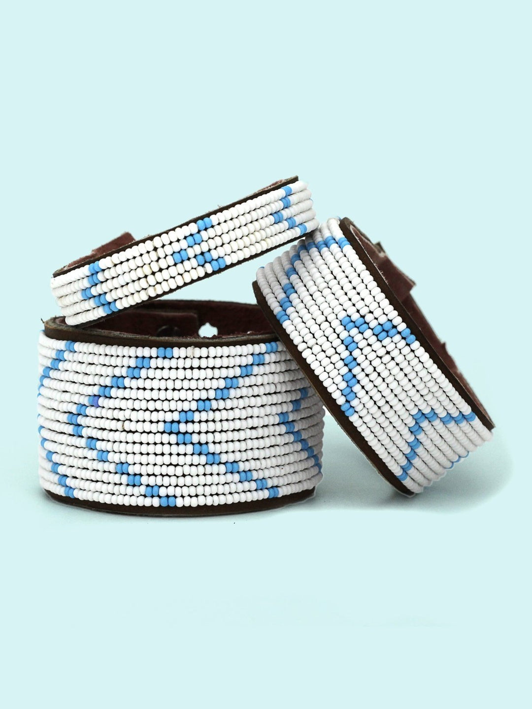 JewelryChevron Light Blue Beaded Leather CuffSwahili Coast