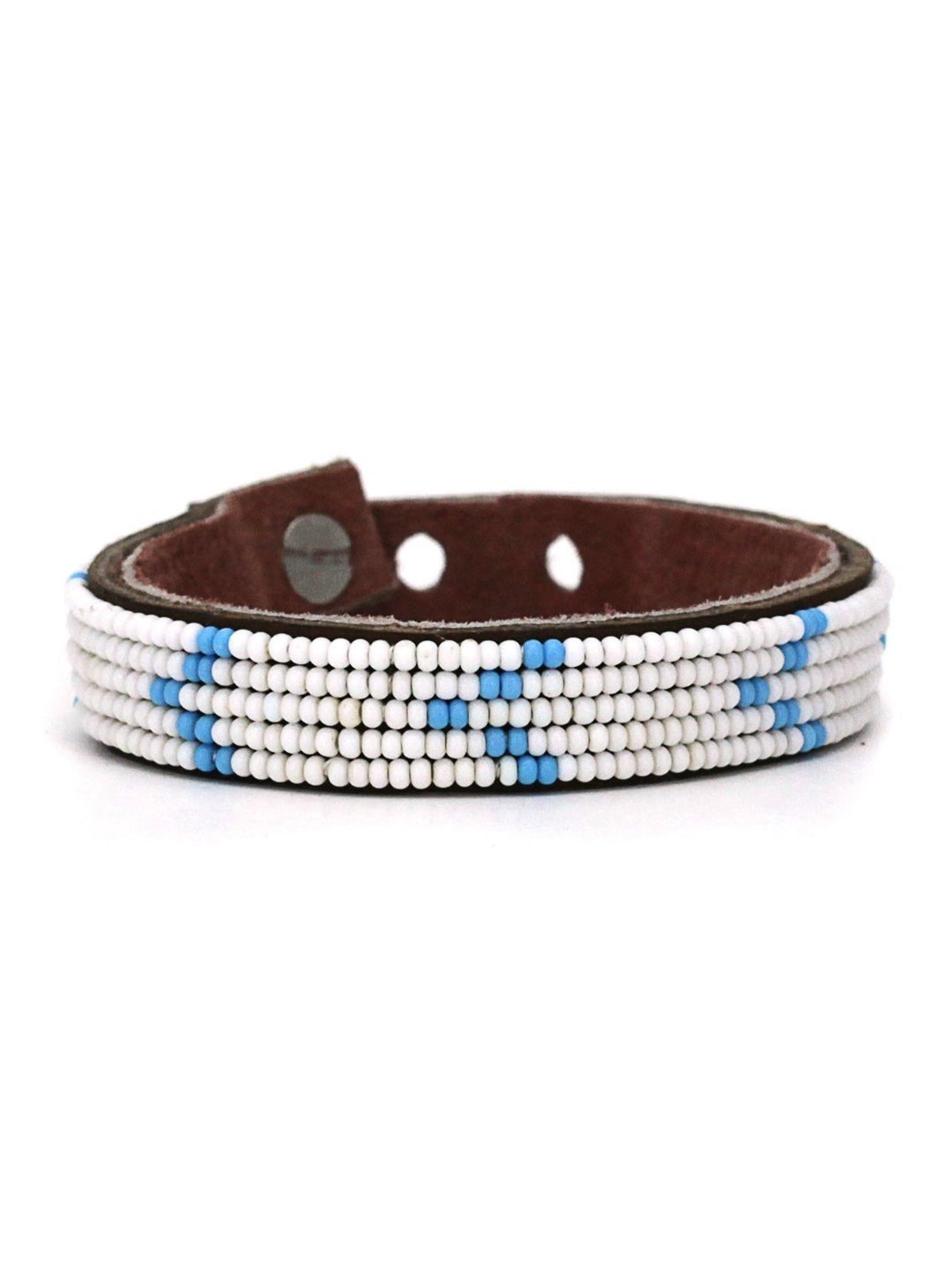 JewelryChevron Light Blue Beaded Leather CuffSwahili Coast