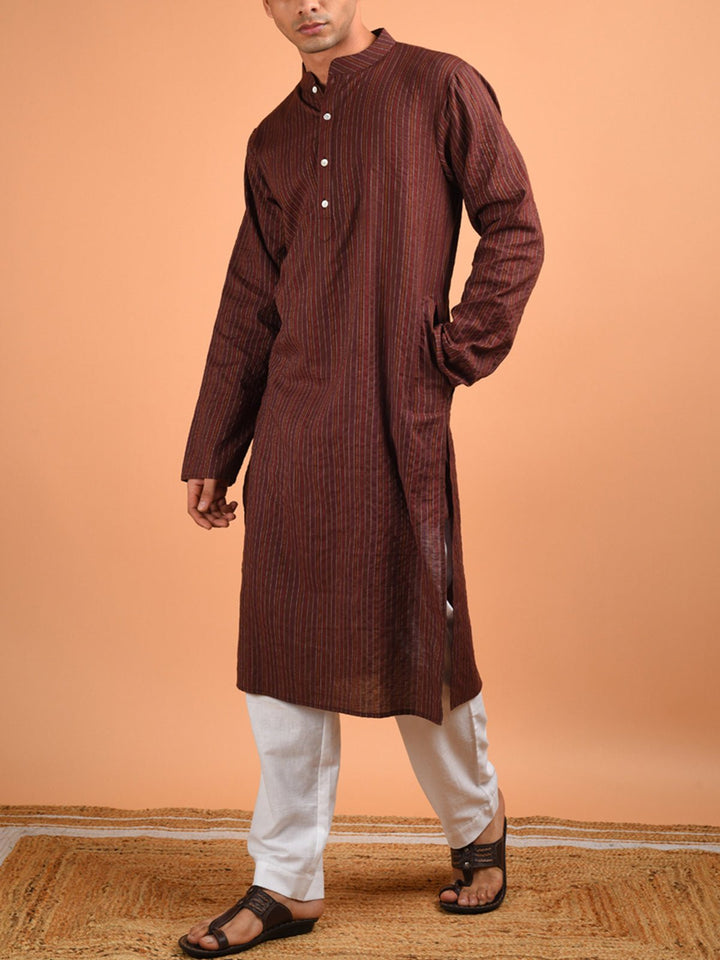 Shirts & T - shirtsCoco Kantha Weaved Men's Kurta Chocolate BrownKalp