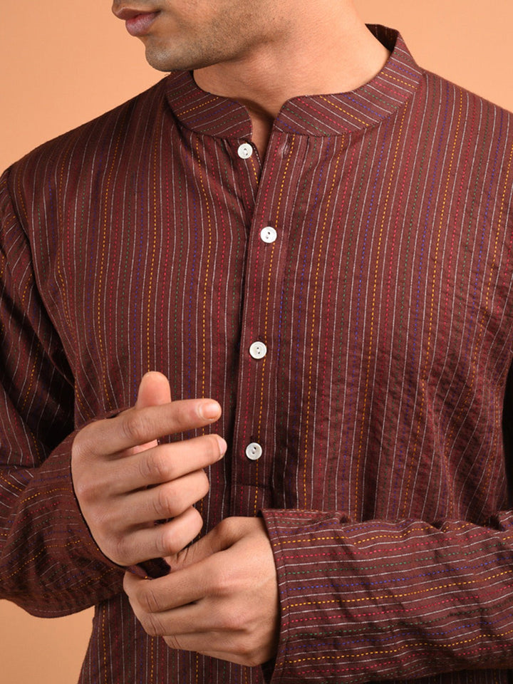 Shirts & T - shirtsCoco Kantha Weaved Men's Kurta Chocolate BrownKalp