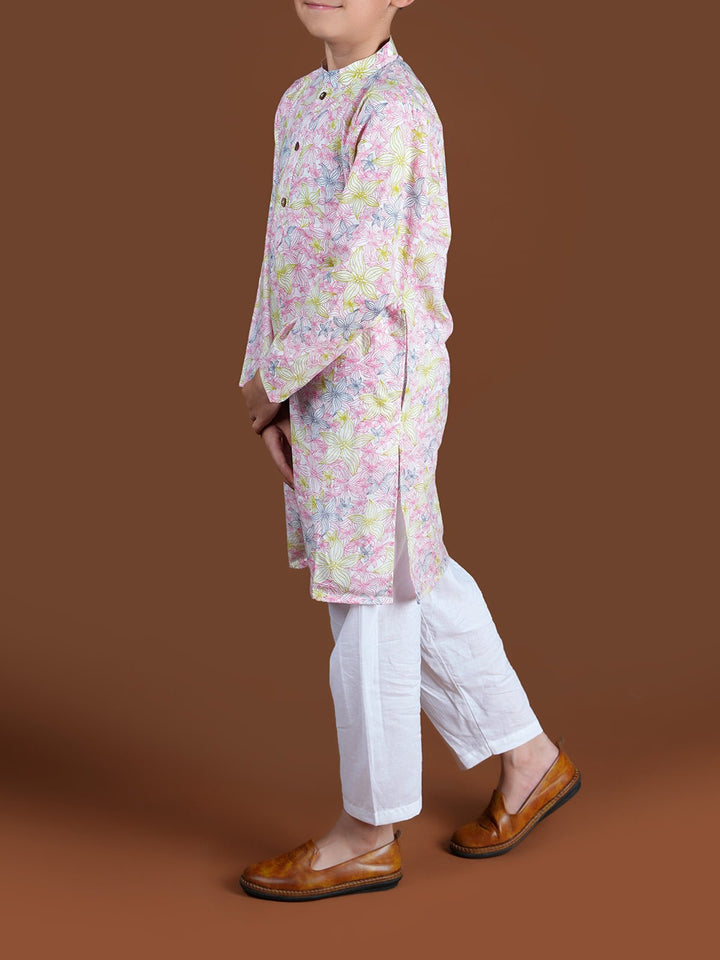 Suits & SetsContour Floral Kurta Set Pink WhiteKalp