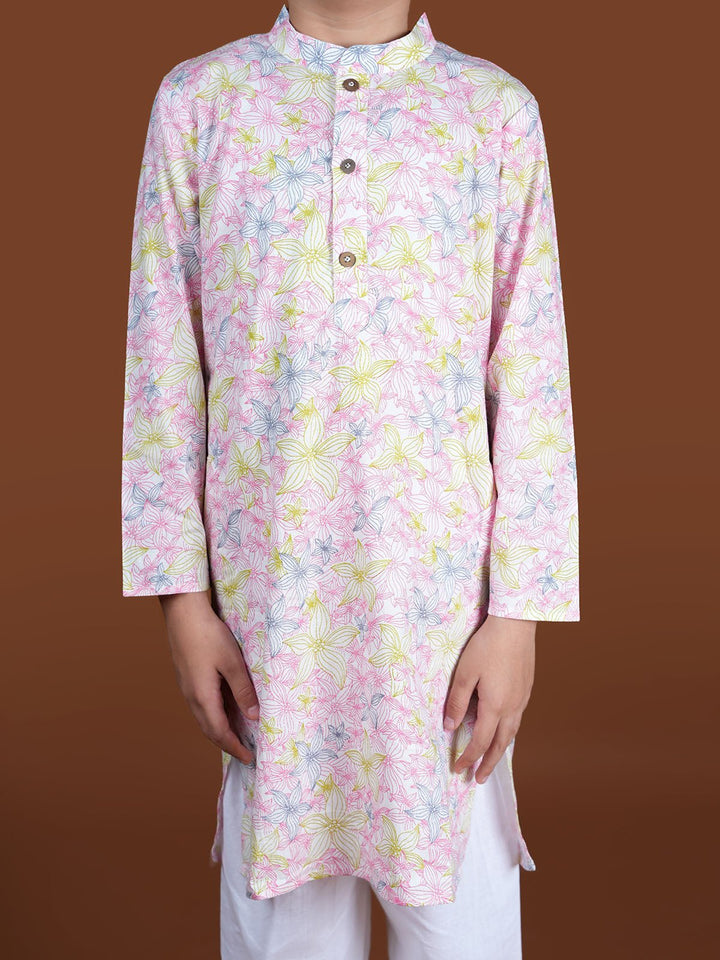 Suits & SetsContour Floral Kurta Set Pink WhiteKalp