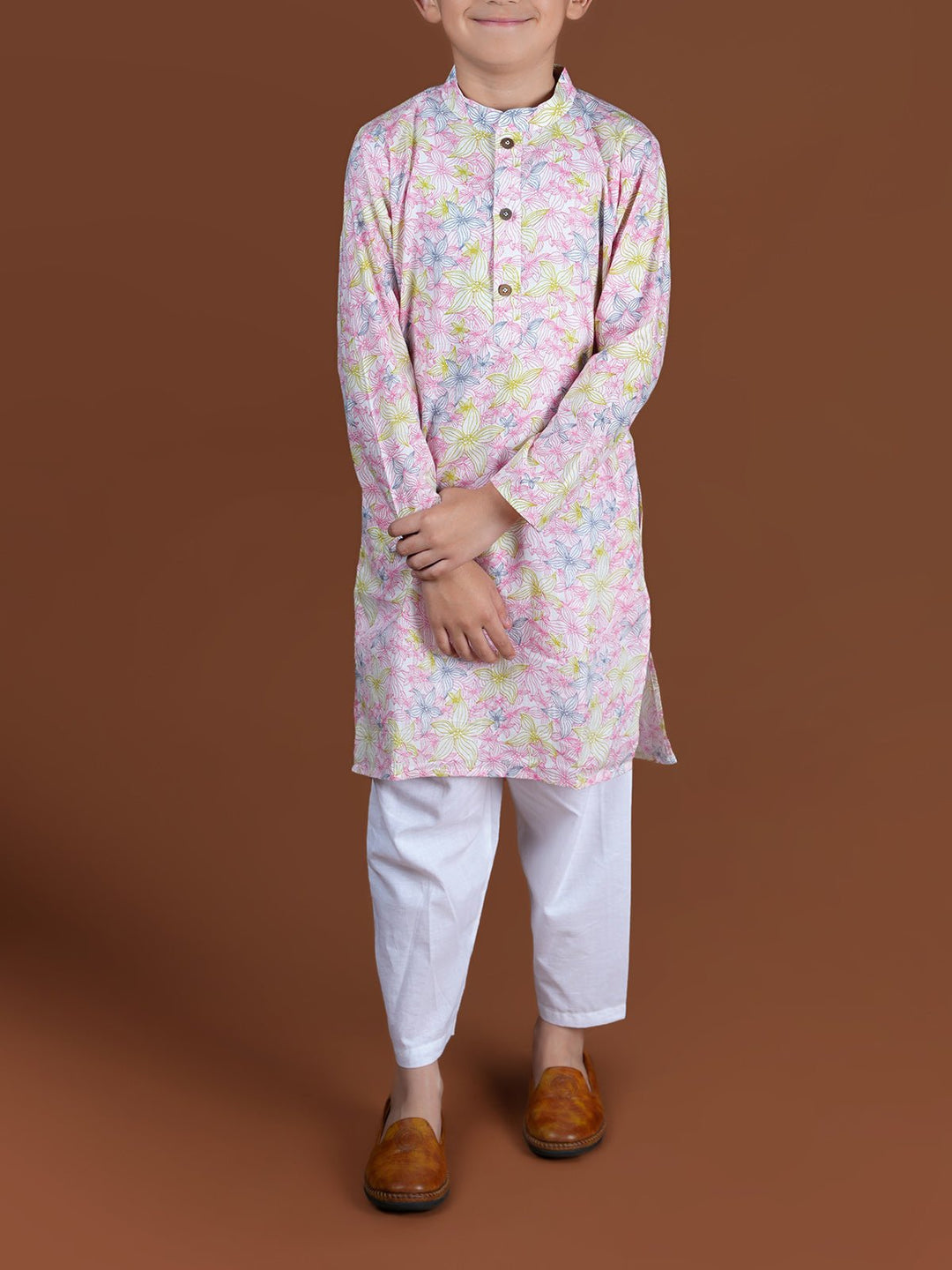 Suits & SetsContour Floral Kurta Set Pink WhiteKalp