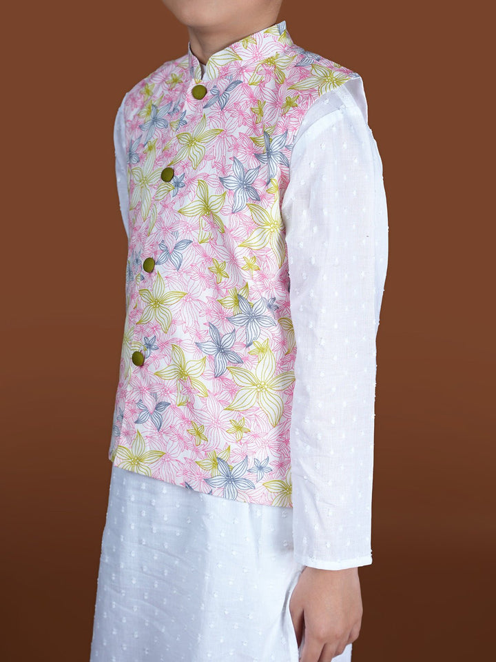 Suits & SetsContour Floral Nehru Jacket And Kurta Set WhiteKalp