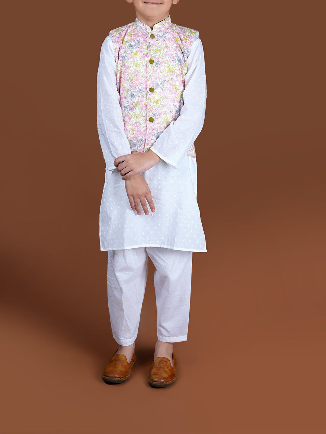 Suits & SetsContour Floral Nehru Jacket And Kurta Set WhiteKalp