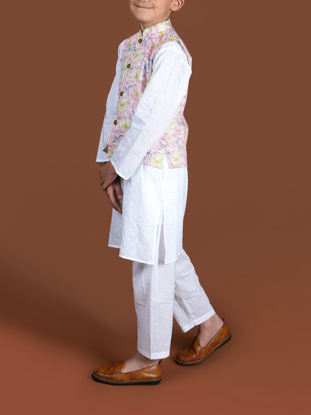 Suits & SetsContour Floral Nehru Jacket And Kurta Set WhiteKalp