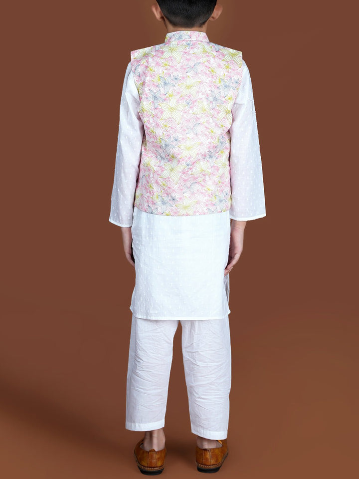 Suits & SetsContour Floral Nehru Jacket And Kurta Set WhiteKalp