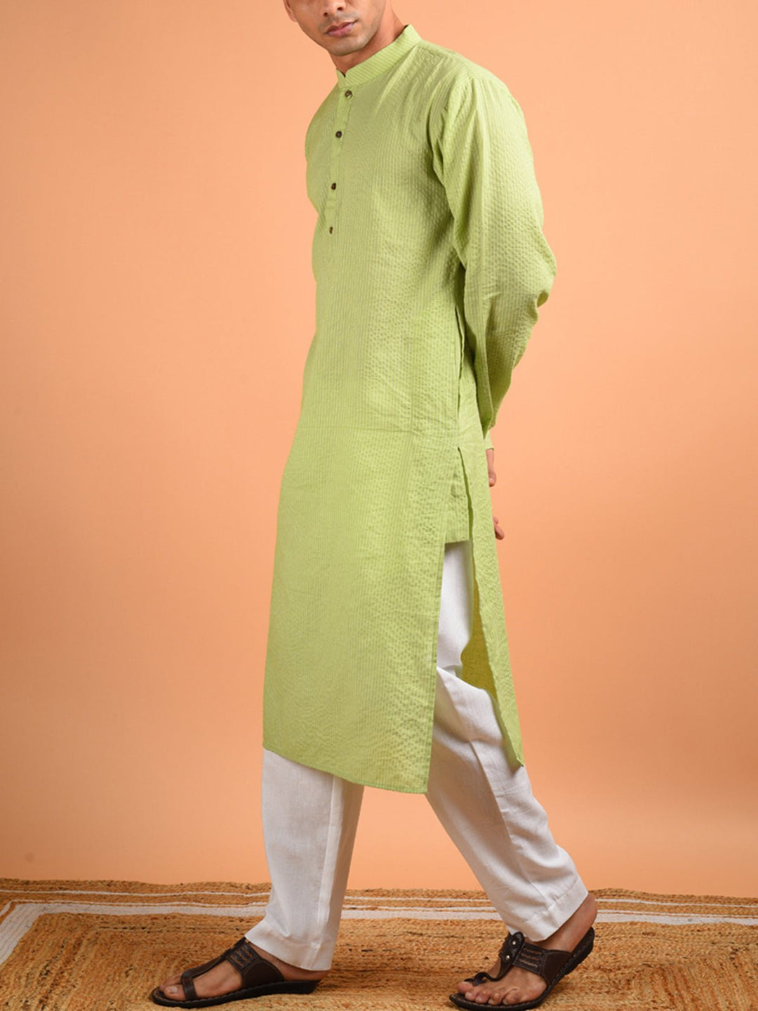 Shirts & T - shirtsCotton Kantha Weaved Men's Kurta Pista GreenKalp